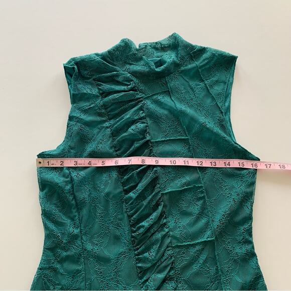 Urban Outfitters Estee Turquoise Ruched Lace Overlay Mini Dress Women's Large - Picture 5 of 11